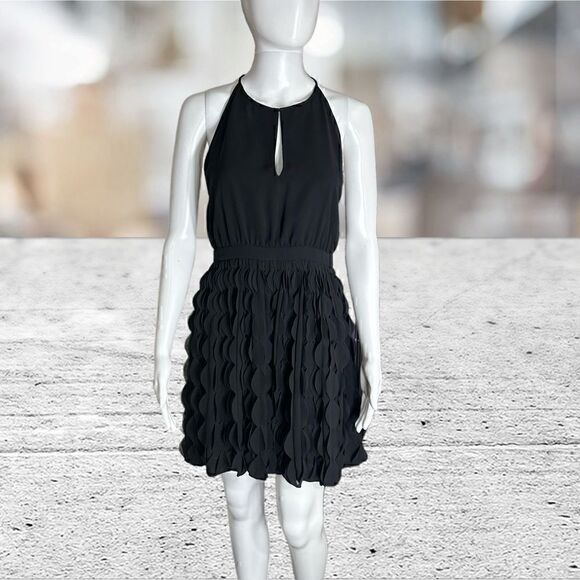 DVF Black Sleeveless Halter Neck 3D Bottom Dress - Picture 1 of 7